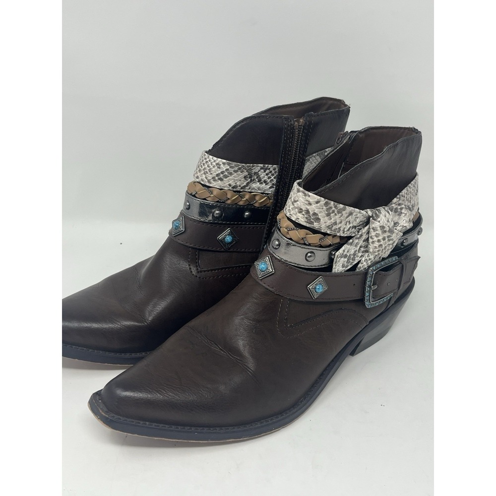 Miranda Lambert Edgy Vegan Brown Leather Ankle Boots Sz 7.5‎ Boho Cowboy Western